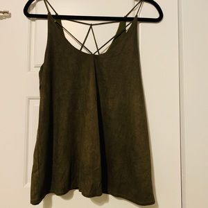 She + Sky cross strapped suede green tank